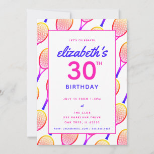 Invitation Tennis Anniversaire Fête Bleu rose clair Personnal