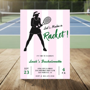 Invitation Tennis Bachelorette Faisons du Bruit Rose Rayé