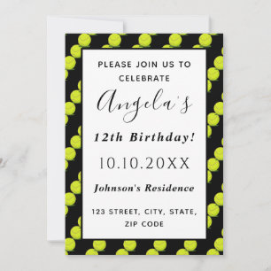 Invitation Tennis Ball Cool Motif Joueur Coach Party Noir