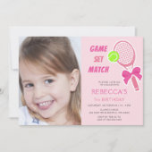 Invitation Tennis Coquette Pink Bow Photo Girl Anniversaire (Devant)