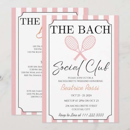 Invitation Tennis Country Club Bachelorette Week-end (Devant / Derrière)