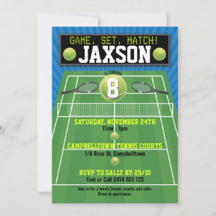 Invitation Tennis Court Balls Raquet Anniversaire