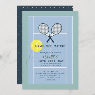Invitation Tennis Court Racquet Blue Boy Anniversaire