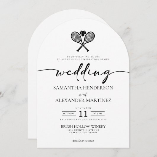 Invitation Tennis Love avec QR Code Mariage (Devant / Derrière)