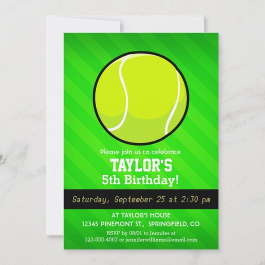 Invitation Tennis ; Neon Green Stripes (Devant)