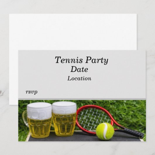 Invitation Tennis Party avec boule de raquettes et bière (Devant / Derrière)