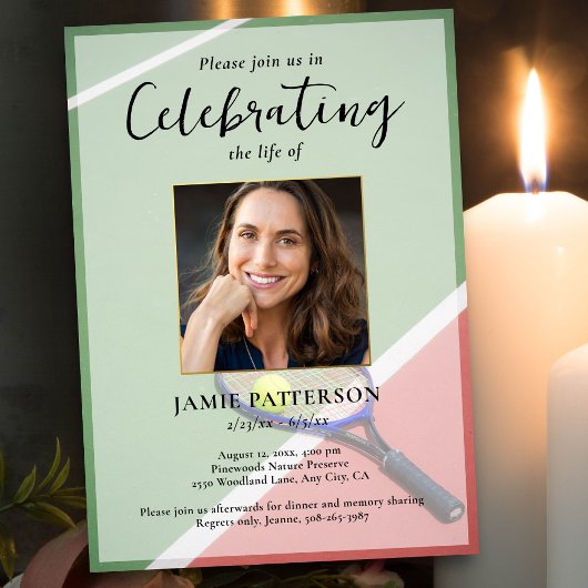 Invitation Tennis Player, Celebration of Life Photo Funeral