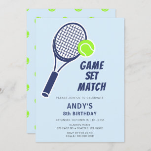 Invitation Tennis Racquet Blue Boys Anniversaire