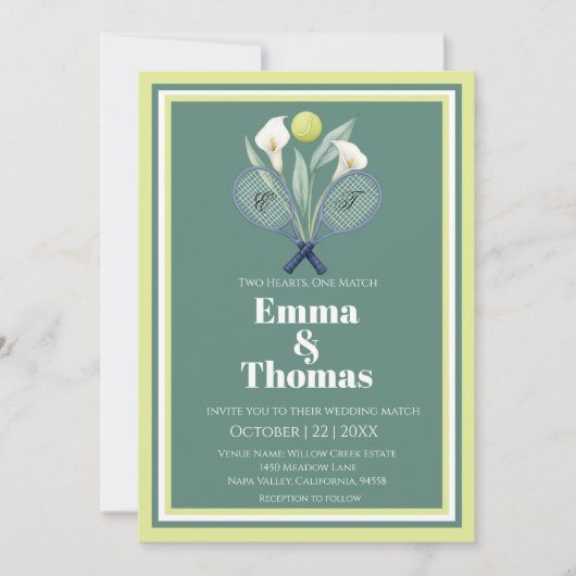 Invitation Tennis Thématique Tenniscore Mariage Vert Lime Cou (Devant)
