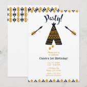 Invitation Tente bleue et dorée Bohème Moderne pour fête d'an (Devant / Derrière)