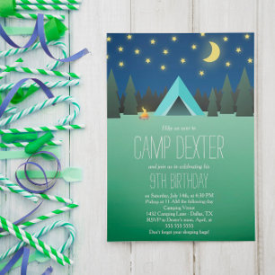 Invitation Tente bleue sous les étoiles Anniversaire Camping