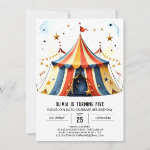 Invitation Tente Custom Watercolor Cirque Anniversaire