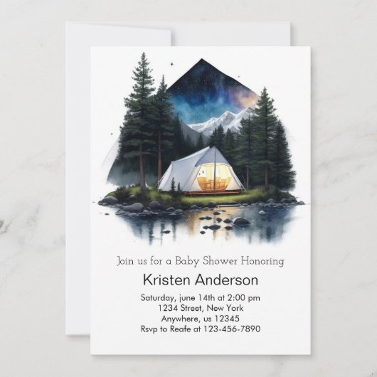 Invitation Tente dans le Baby shower d'aventure Starlight (Devant)
