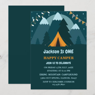 Invitation Tente de montagnes Un campeur heureux Premier anni
