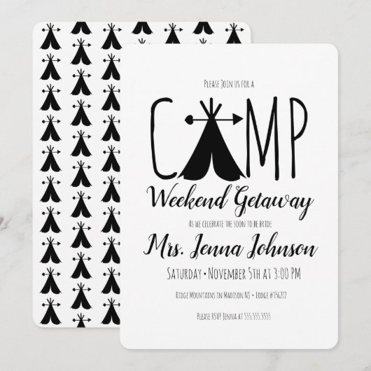 Invitation Tente de week-end de camping pour enterrement de v (Devant / Derrière)
