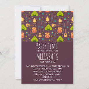 Invitation Tentes de motif de camping rustique et guitares An