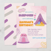 Invitation Tentes de soirée pyjama rose Anniversaire (Devant / Derrière)