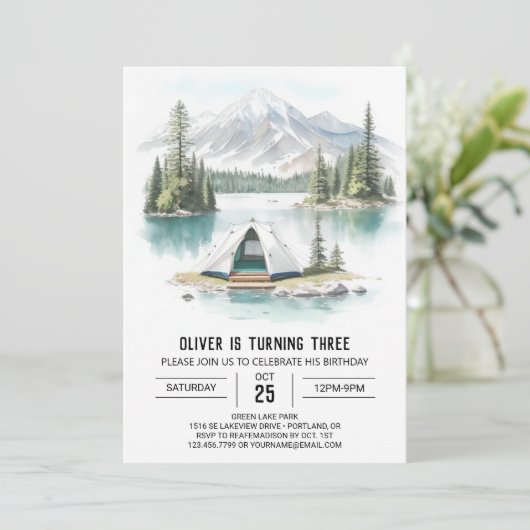 Invitation Tenting by Pine Trees Anniversaire (Debout devant)