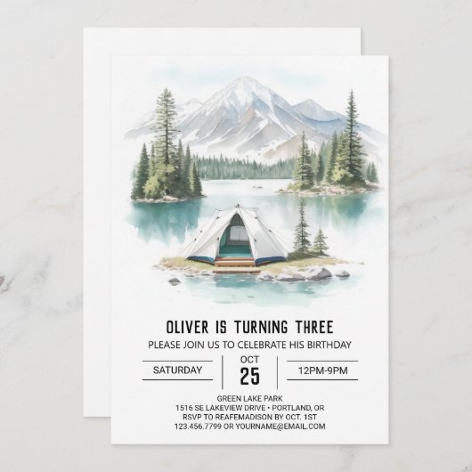 Invitation Tenting by Pine Trees Anniversaire (Devant / Derrière)