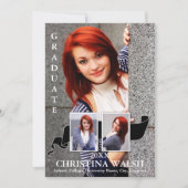 Invitation Tenue 3 Photo Black Ribbon Graduation (Devant)