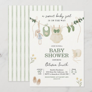 Invitation Tenue bohème fille bébé lavée sur une corde à ling