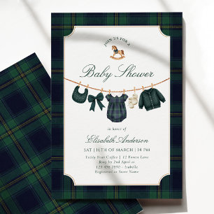 Invitation Tenue de bébé classique vert marine Baby Shower