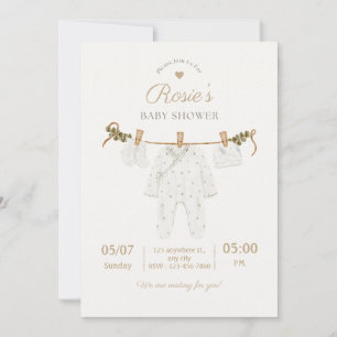 Invitation Tenue de bébé en or élégante pour la douche