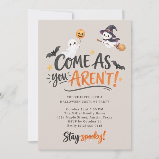 Invitation Tenue de fête d'Halloween : Venez comme vous n'ête (Devant)