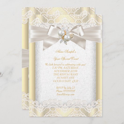 Invitation Tenue de fête élégante perle bijou crème dentelle (Devant / Derrière)