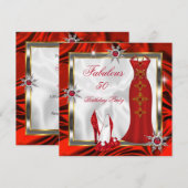 Invitation Tenue de fête fabuleuse, robe rouge, talons argent (Devant / Derrière)