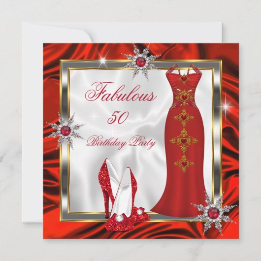 Invitation Tenue de fête fabuleuse, robe rouge, talons argent (Devant)