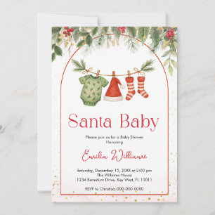 Invitation Tenue de Noël du Père Noël rouge pour Baby Shower