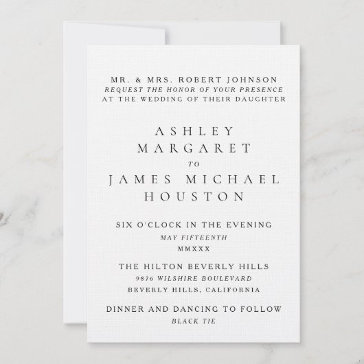 Invitation Tenue de soirée classique typeset Parent Hôte (Devant)