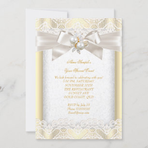 Invitation Tenue de soirée élégante perles bijoux crème dente