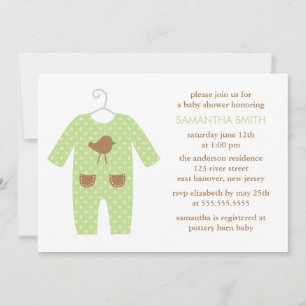 Invitation Tenue verte pour bébé, Baby shower neutre