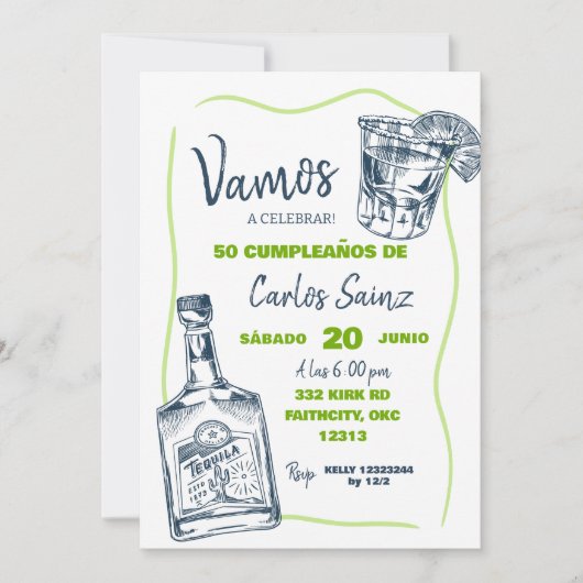 Invitation Tequila Man Mexicaine espagnole fête d'anniversair (Devant)