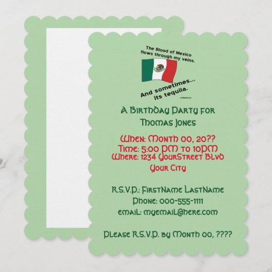Invitation Tequila mexicaine (Devant / Derrière)