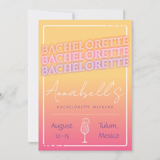 Invitation Tequila Sunrise Bachelorette Week-end Itinéraire (Devant)