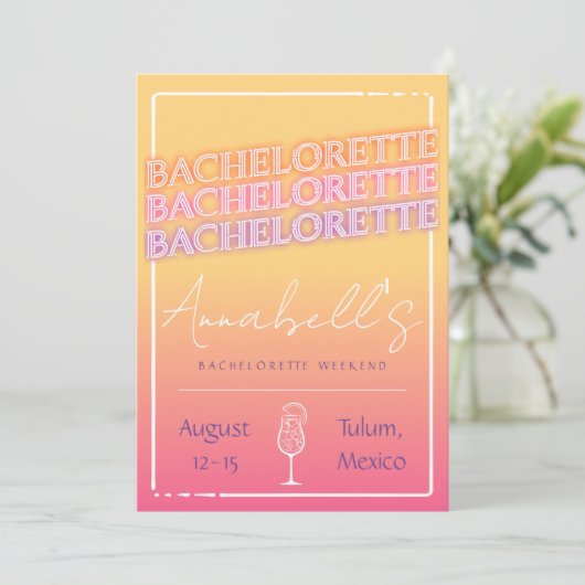Invitation Tequila Sunrise Bachelorette Week-end Itinéraire (Debout devant)