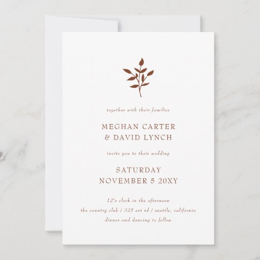 Invitation Teracotta rustique Simple Mariage botanique modern (Devant)