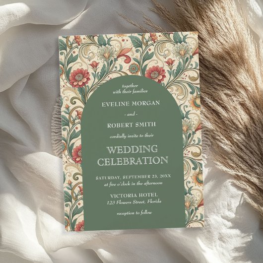 Invitation Teracotta vert vintage Dusty Art Nouveau mariage