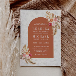 Invitation Terme Boho Floral Pampas Terracotta Mariage