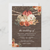 Invitation Terme brûlé Orange Floral Citrouille Mariage bois (Devant)