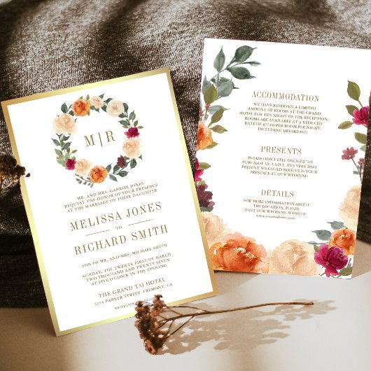 Invitation Terme couronne fleurie tout en un seul Mariage