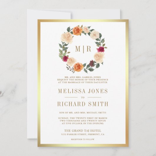 Invitation Terme couronne fleurie tout en un seul Mariage (Devant)