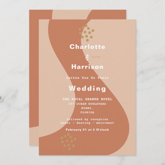 Invitation Terme en terre cuite douce moderne Mariage Abstrai (Devant / Derrière)