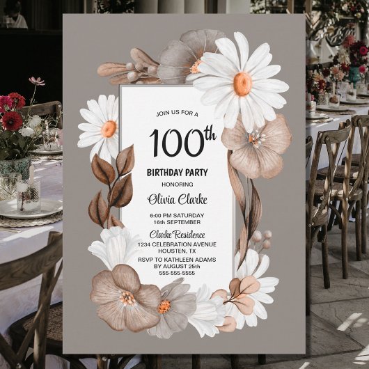 Invitation Terme Floral 100e fête d'anniversaire