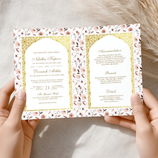 Invitation Terme Floral tout en un Mariage Indien d'or