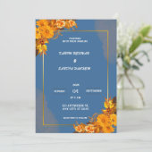 Invitation Terme Orange Roses Floral Marine Mariage bleu (Debout devant)