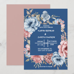 Invitation Terme Orange Roses Floral Marine Mariage bleu